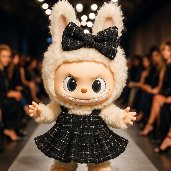 Clothing for Labubu doll Fashion Clothing / Outfit – Black Tweed Dress & Bow Set - Picture 2 of 6